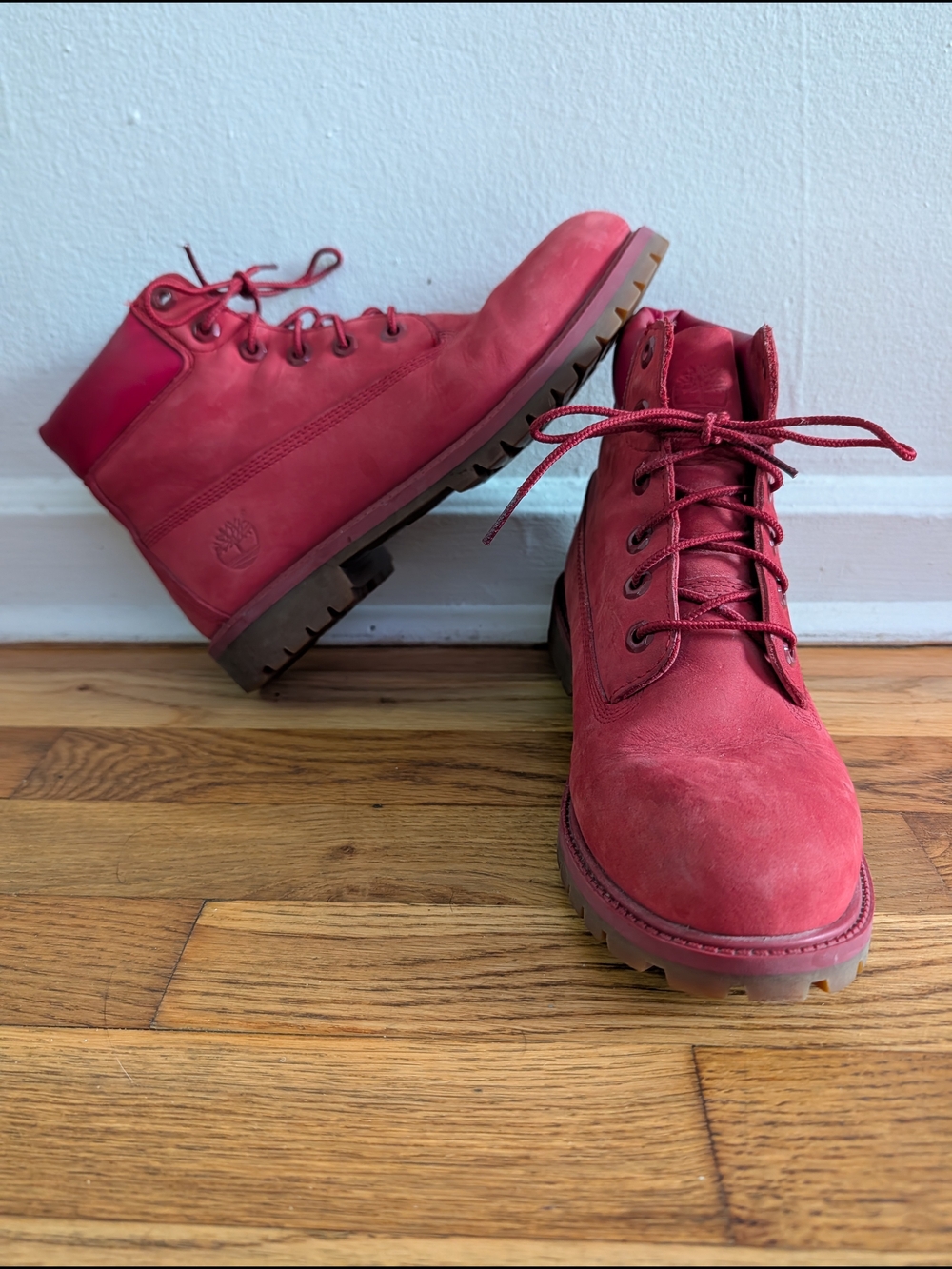 Timberland Red Nubuck Lace-Up Boots Mens 7 Women's 9